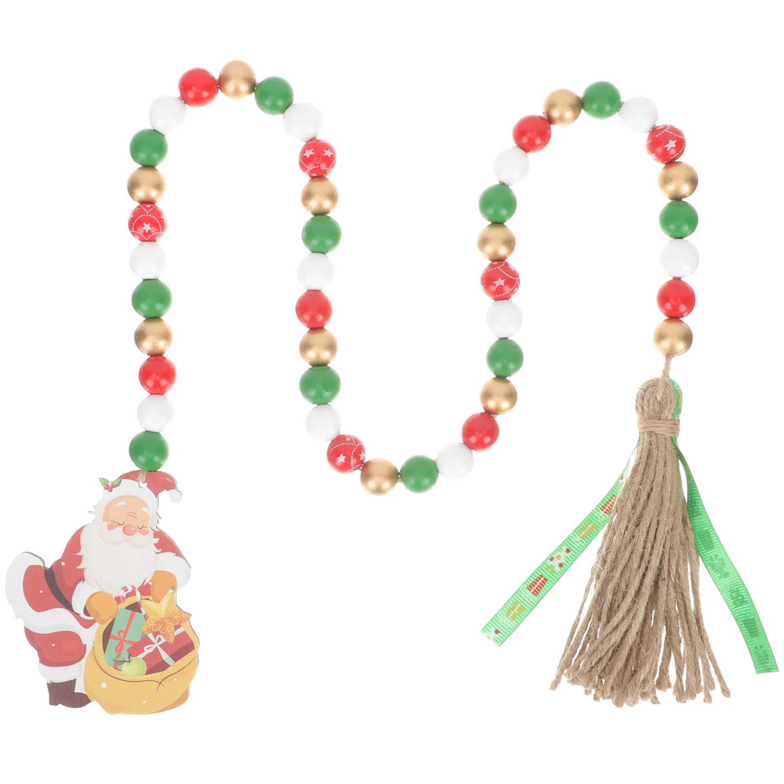 

Bead Garland Decor Beaded Tassel Hanging Wood Pendant Xmas Garlands String Wooden Christmas Party Tree Santa Beads