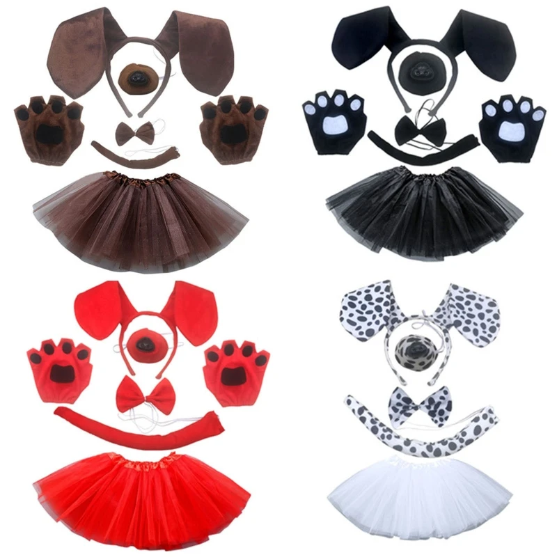 

Новый стиль 6x Хэллоуин такса собака уши повязка на голову бант хвост юбка перчатки костюм комплект животных маскарадный костюм
