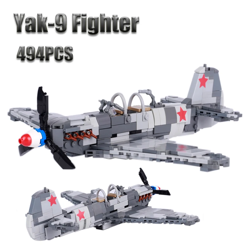 

WW2 Military Plane Model Soviet Union Yak-9 Fighter Aircraft Air Force Weapon Soldier Figure Building Blocks Children Toys Gifts