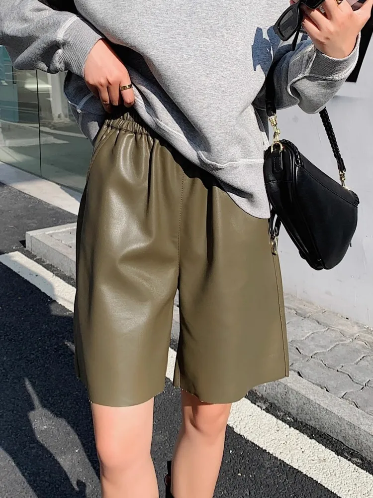 Минималистичные кожаные шорты женские осенне-зимние новые универсальные