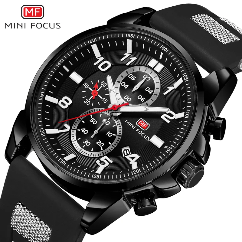 

MINI FOCUS Military Watches for Men Luxury Design Waterproof Mens Wristwatches Calendar Chronograph Rubber Luminous reloj hombre