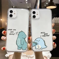 cute animal dinosaur couple phone case for iphone 13 12 11 pro max xs xr x se 2020 6s 7 8 plus 12 13 mini silicone clear cover
