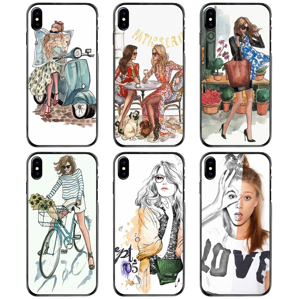 

For Apple iPhone 11 12 13 14 Pro MAX Mini 5 5S SE 6 6S 7 8 Plus 10 X XR XS Hard Case Cover Paris Girl Summer Travel Relax Beach