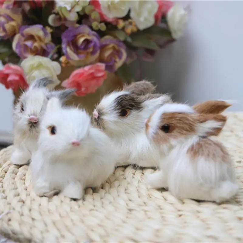 

Mini Rabbit Realistic Cute Rabbits Faux Fur Lifelike Animal Easter Bunny Model Decorations for Party Favors