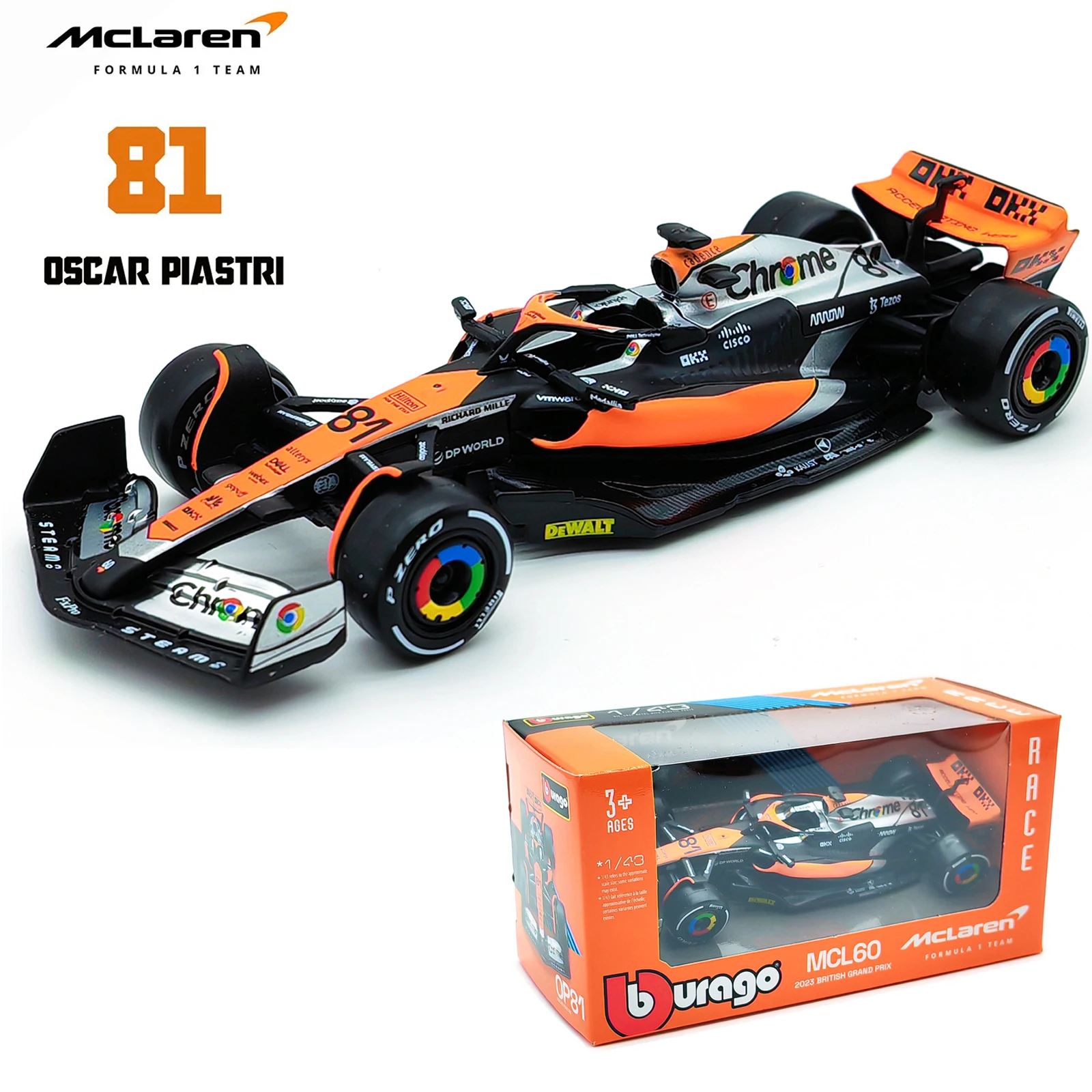 Bburago 1:43 P2 Британский Макларен F1 MCL60 2023 #4 лёгкий автомобиль литая коллекционная