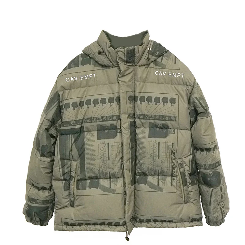 

CAVEMPT C.E Printing Down-Filled Coat With Zipper Thick Fallow Baggy Double Sided C.E Jacket For Men And Women