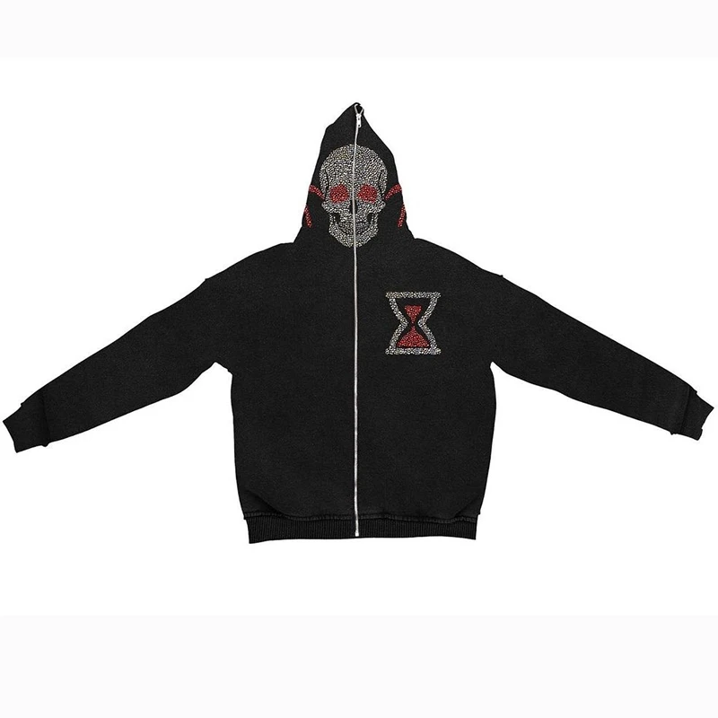 

Oversized Rhinestone Skull Embellished Hoodie Women And Men Jacket Vintage Streetwear Gothic Harajuku Y2k Pop Sweatshirt