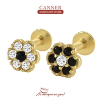canner 1 pc black zircon earrings silver 925 earring for women stud earrings flower cartilage piercing accessories 2022 trend