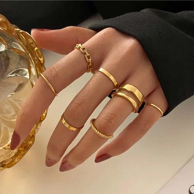 

LETAPI Boho Retro Geometry Knuckle Joint Rings Set For Women Elegant Gold Color Cross Wave Hollow Finger Ring Charm Jewelry