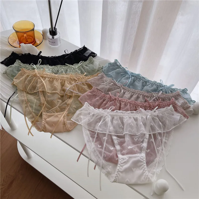 

Japanese Gentle Cute Lace Edge Thin Ribbon Bow Panties for Women Girl Student Low Waist Panties Wholesale