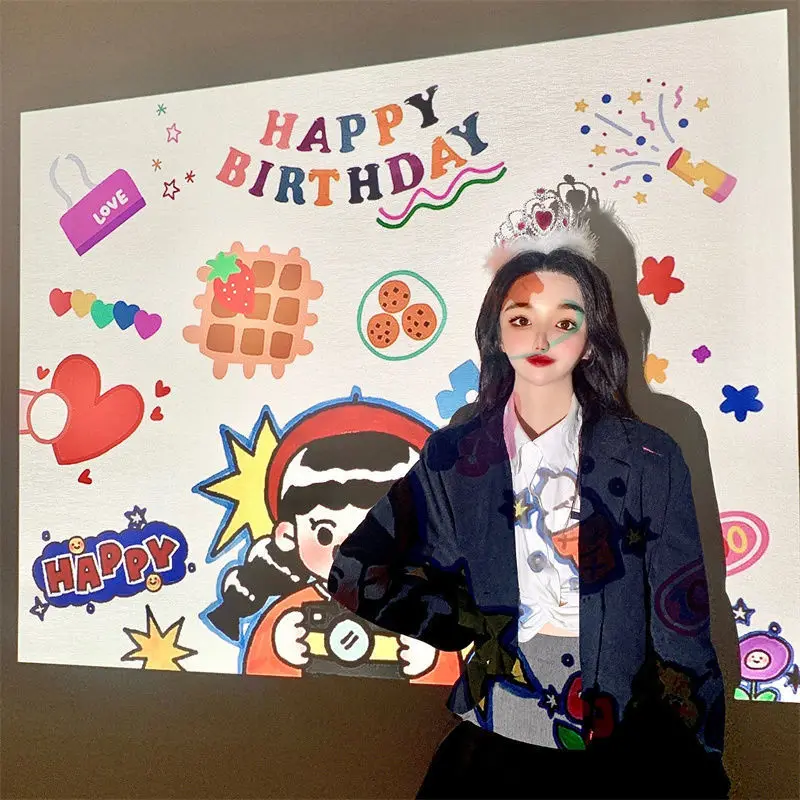 

Проектор на день рождения Ins светодиодный Светодиодная лампа на батарейках, фотопроектор, ночной атмосферный проектор, светильник, украшен...