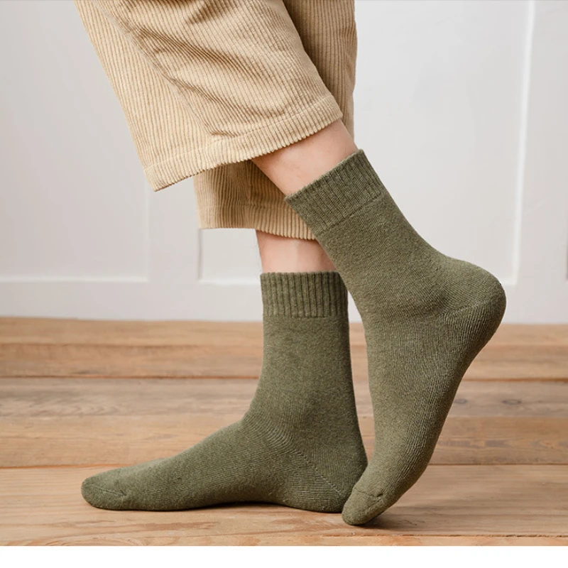 Trend solid color flat men's terry socks thickened warm towel socks