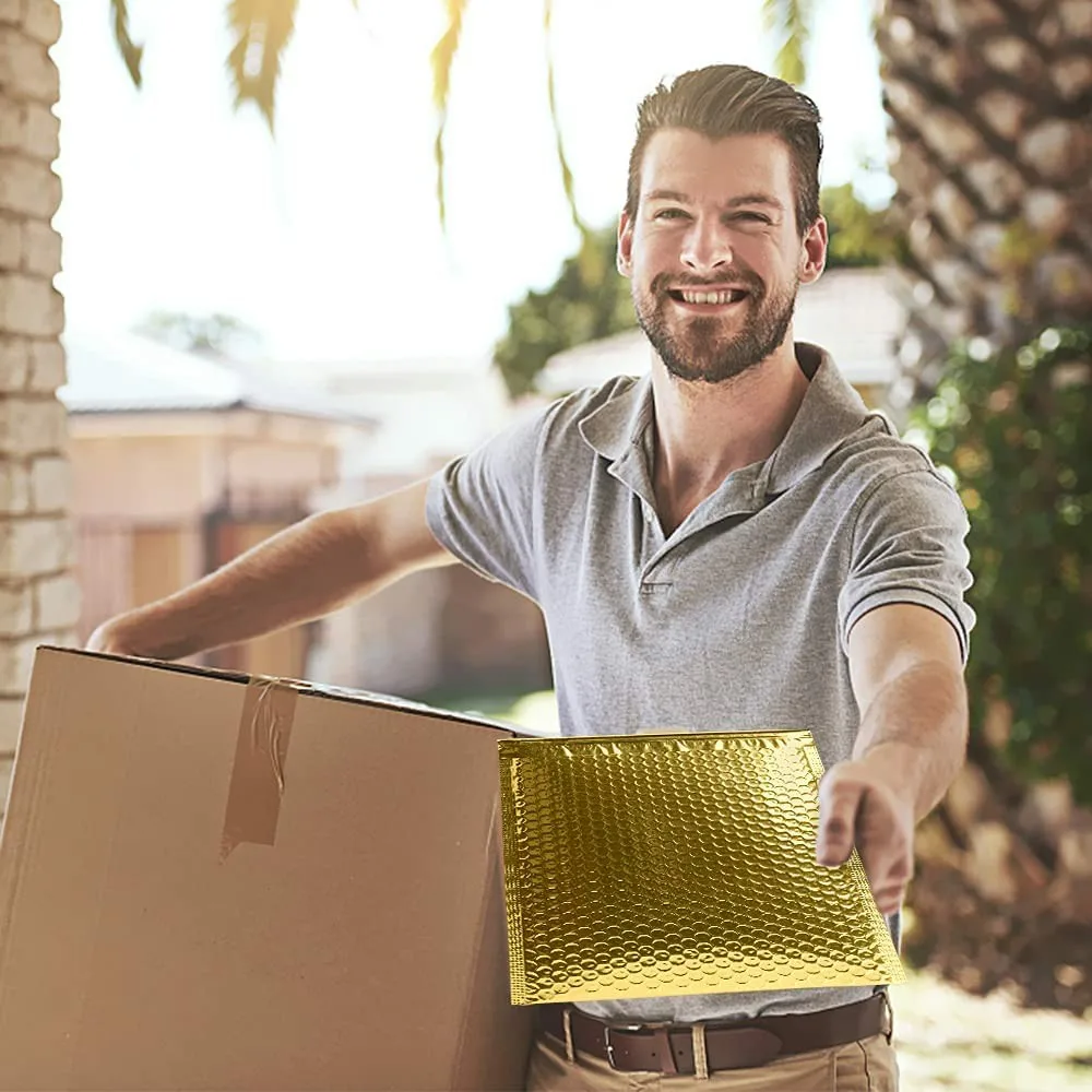 50Pcs Golden Bubble Envelopes Bags for Shipping Bags Bubble Mailer Padded Packaging Waterproof Packaging Bag Postage Bag Gift