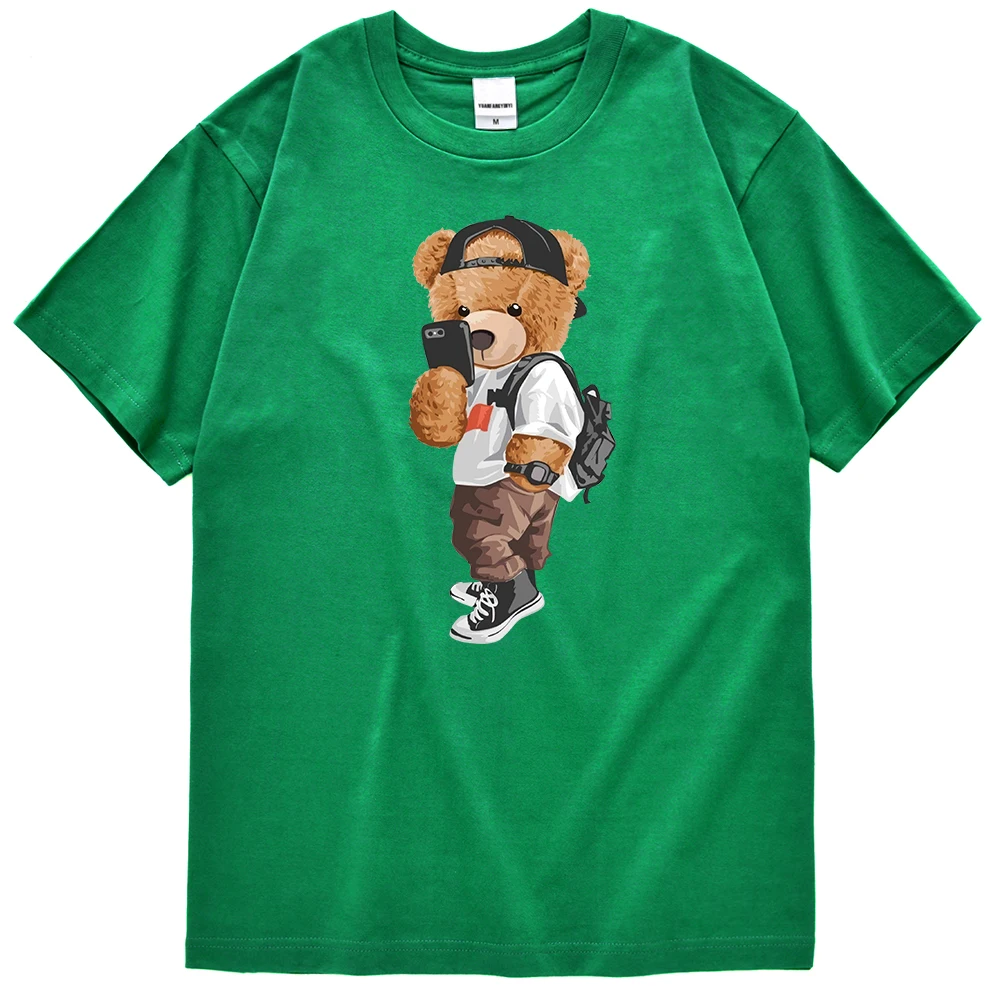 

Футболка с надписью «Mr. Bear Who Take A Selfie In The Street», мужские свободные топы унисекс, корейский Мягкий Топ, крутые короткие футболки с круглым вырез...
