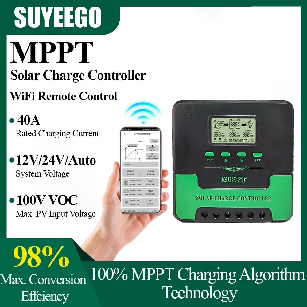 Контроллер заряда солнечной батареи MPPT 40A с WIFI 12/24 В автоматический ЖК-дисплей