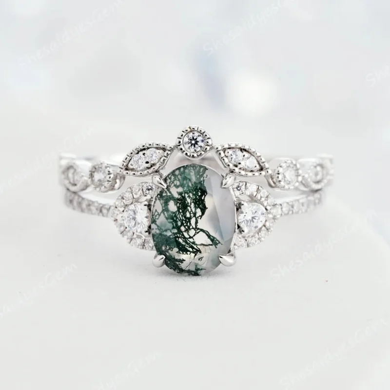 

2023 New White Purple Diamond Leaf Women's Ring 2-Piece Set Luxury Fashion Gothic Vintage Personalized Party Gift Y2K Jewelry