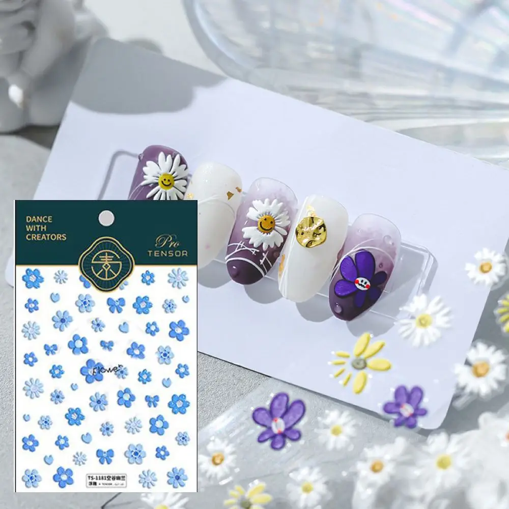 

New Adhesive Decals Nail Art Design Spring Flowers Nail Stickers 5D Relief Sunflower Daisy