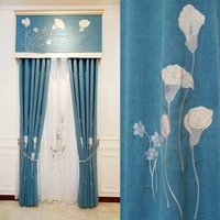 european blue high quality childrens room blackout jacquard curtains luxury custom living room bedroom study valance curtains