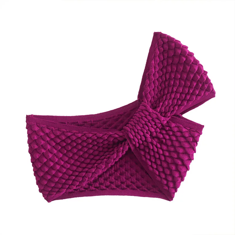 

2022 Female Clothing New Fashion Asymmetric Knotted Knitted Crop Top Vintage Streetwear Sexy Women Summer Tops