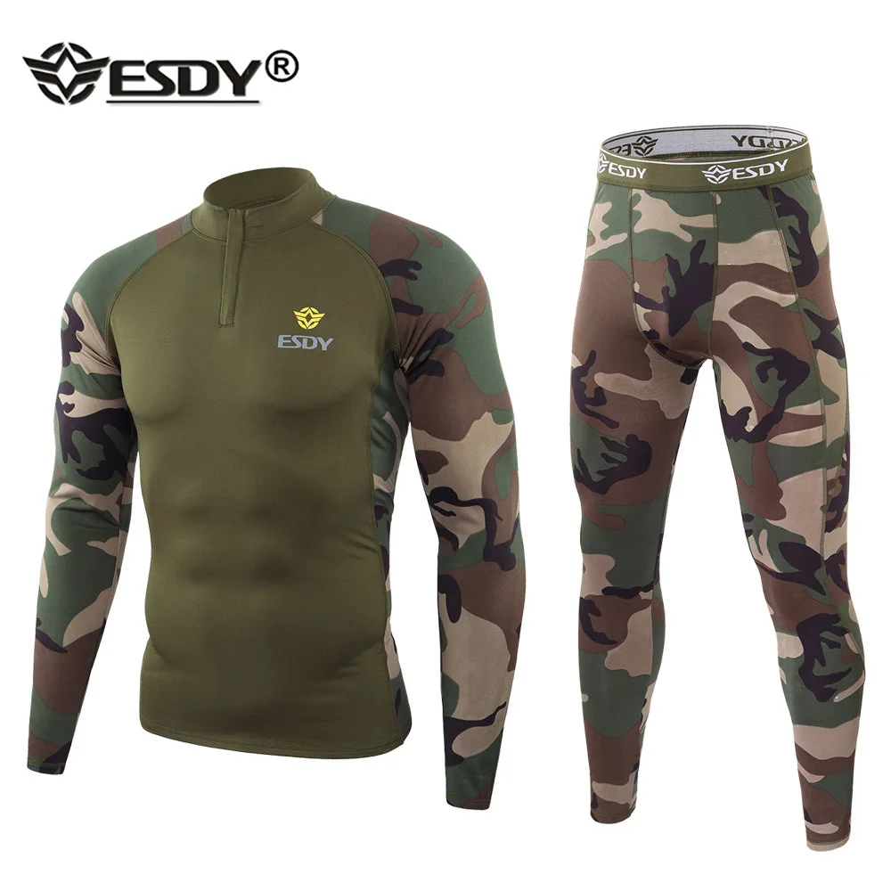 ESDY Camouflage Athletic Thermal Underwear Sets Men Functional Training Sports Sexy Fitness Quick Drying Long Johns Run Tracksui