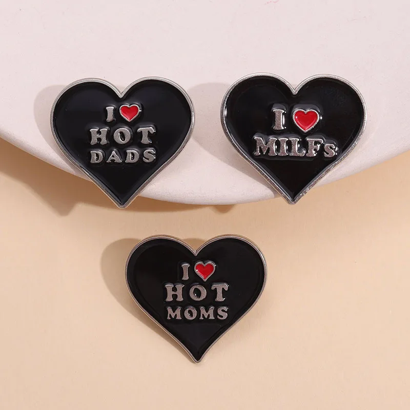 New Geometric Love Brooch English I Love Spicy Mom's Metal Brooch Punk Denim Versatile Pins Badge Gifts