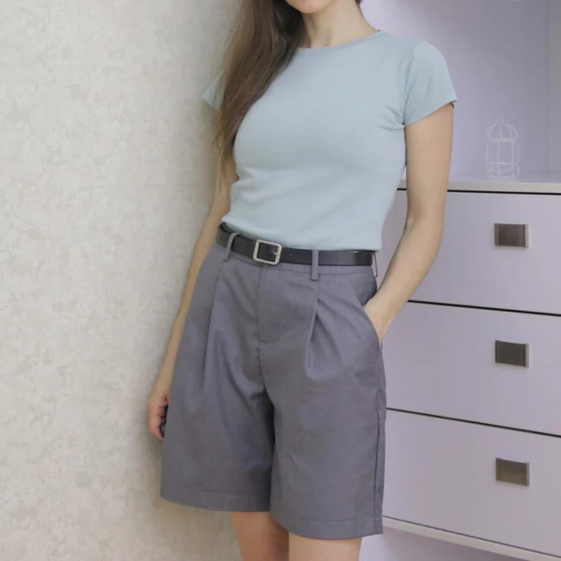 Women Straight Vintage Loose Casual Black Large Shorts 2023 Female Harajuku High Waist Solid Formal Suits Shorts All-match