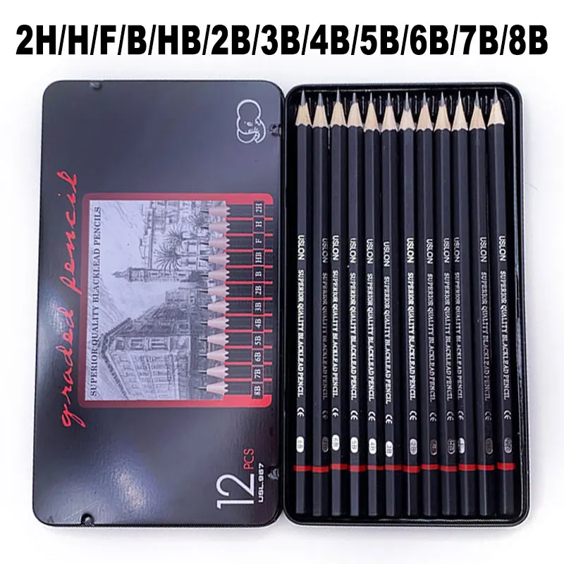 2h H F Hb B 2b 3b 4b 5b 6b 7b 8b Hard/medium/soft Graphite Wooden Art Paint Pencil + Metal Box