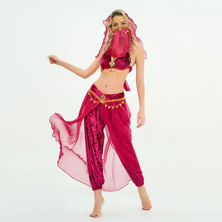 

Indian Arabian Dance Courtly Style Embroider Princess Dress Bollywood Jasmine Cosplay Costume Women Fancy Outfit for Adults