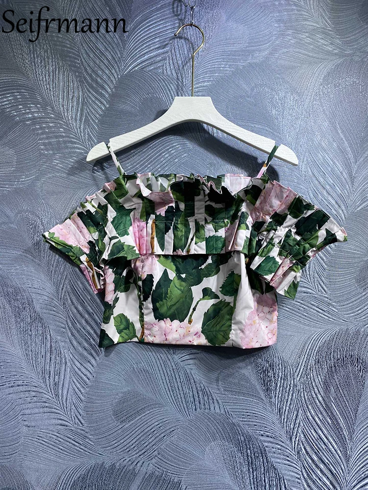 

Seifrmann, Высококачественная Летняя женская модная дизайнерская хлопковая майка, пикантная майка на тонких бретельках, короткая майка с принтом