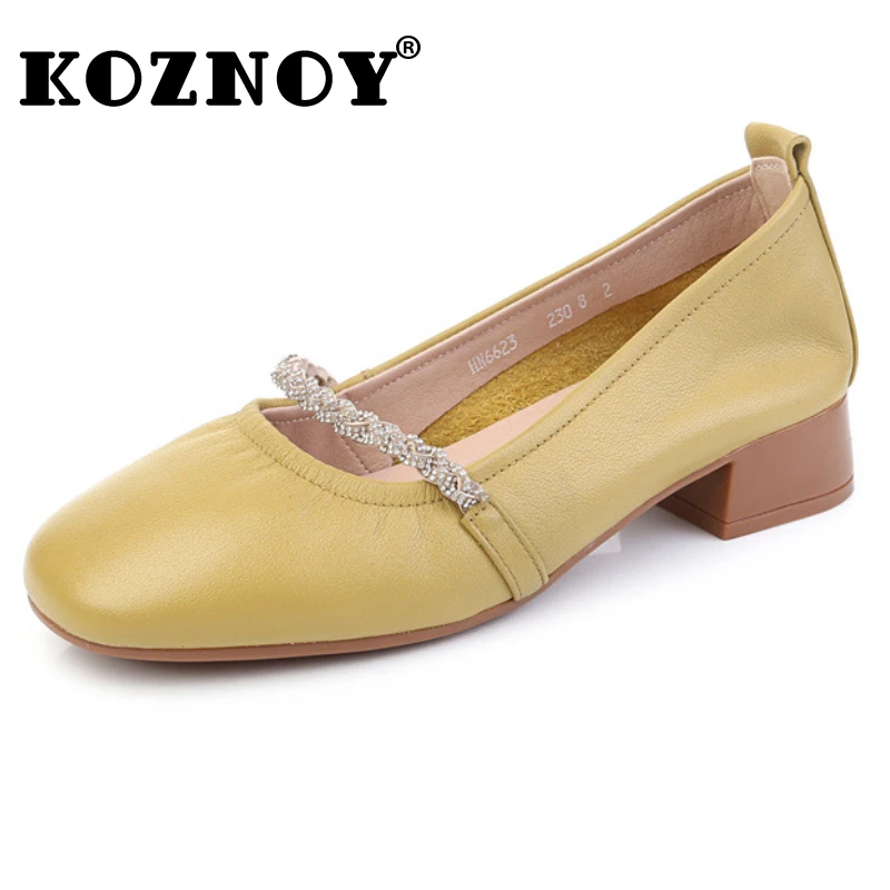 

Koznoy Flats 3cm Woman Ethnic Round Toe Genuine Leather Soft Soled Moccasins Slip on Summer Loafers Bling Big Size Shallow Shoes