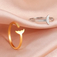 cooltime stainless steel whale fish mermaid tail womens ring jewelry gold color rings gift wedding anniversary birthday 2022