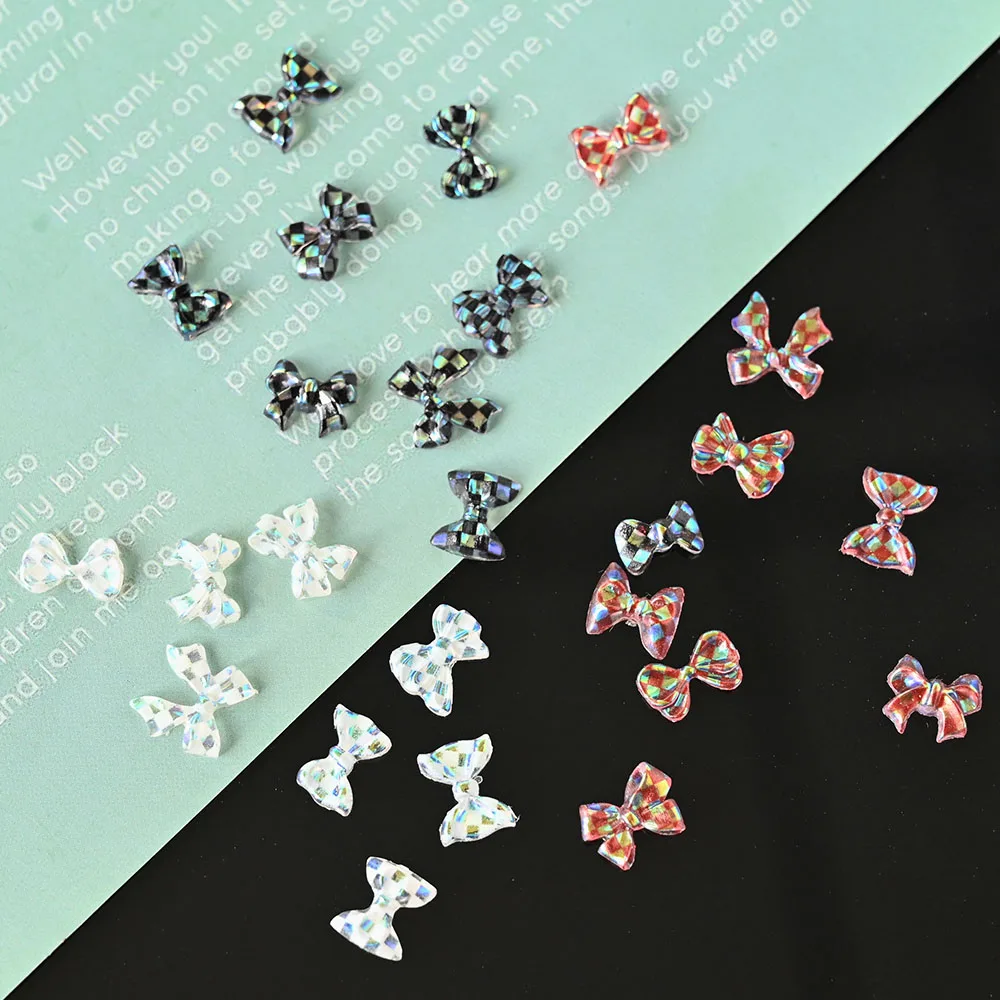 

50-60pcs Japanese Sweet Butterfly Nail Charms Classic Checkerboard Mosaic Design Resin Stones Gel Polish For Diy Nail Charms