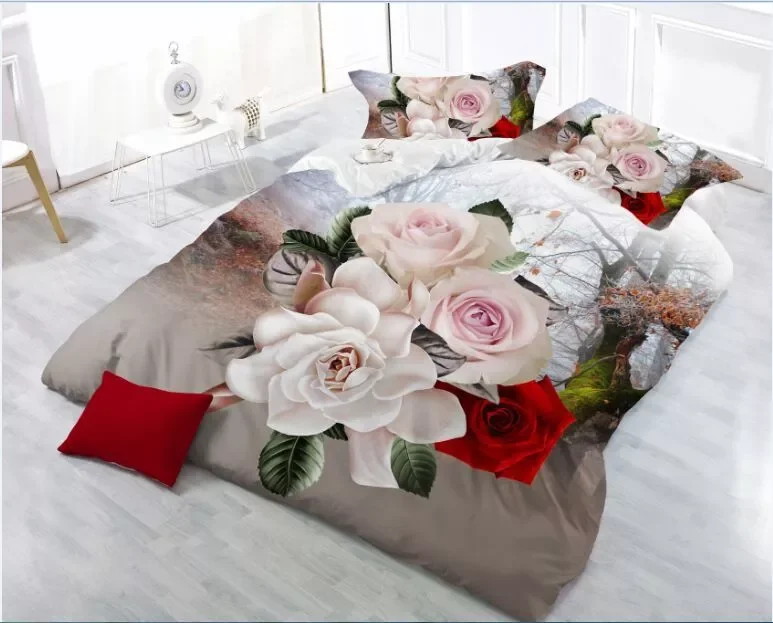 

2022 Hot Sale 2022 New 3D Bedding Sets Reactive Print Flowers Pattern Quilt Cover Bed Sheet Pillow Case 4PCS