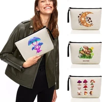 cosmetic bags handbag ladies simple mushroom print canvas cases multifunctional ladies outdoor travel zipper wash beauty pouch