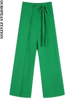 pailete women 2022 fashion front bow tied flowing wrap wide leg pants vintage high waist female trousers mujer