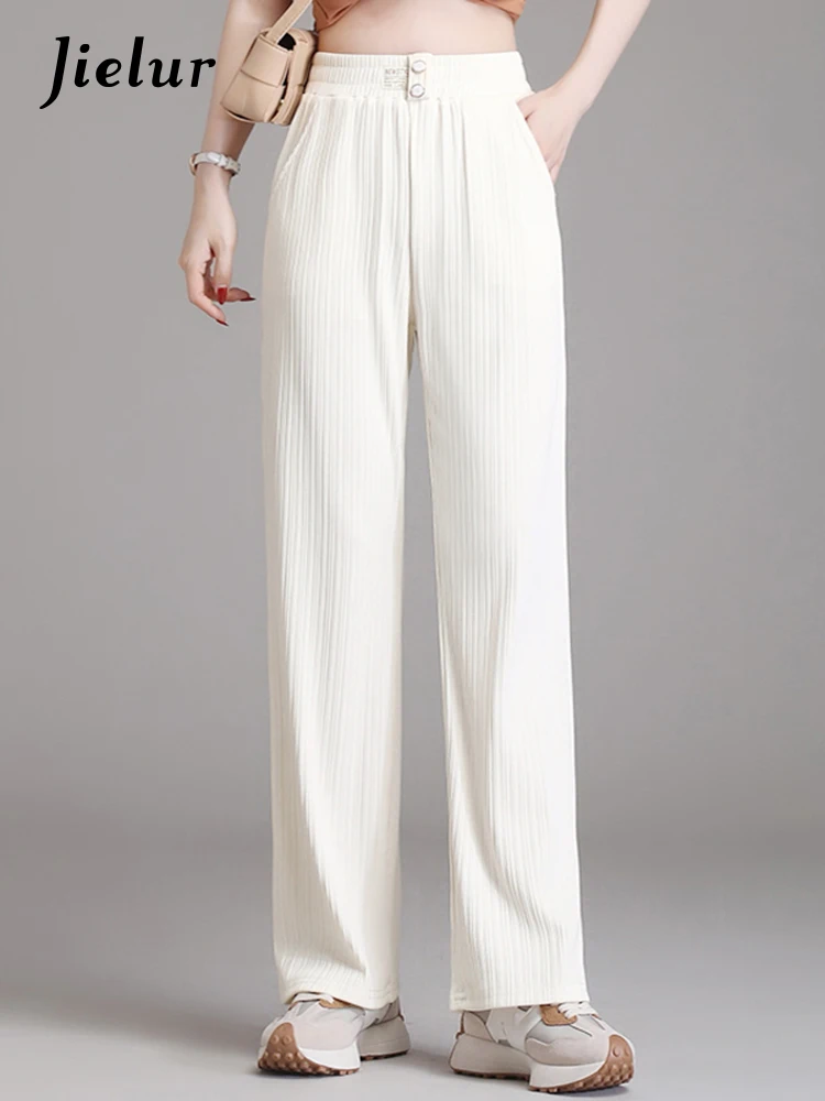 

Jielur 2022 Soft Comfort Solid Color Wild Straight Wide Leg Pants Female Spring New Fashion High Waist Casual Long Trousers