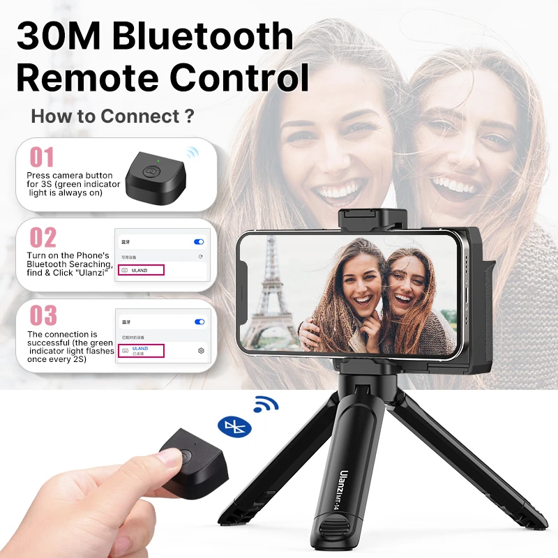 ULANZI CG01 CapGrip II Wireless Bluetooth Smartphone Selfie Handle Grip Photo Stablizer Holder with Cold Shoe 1/4 '' for Phone