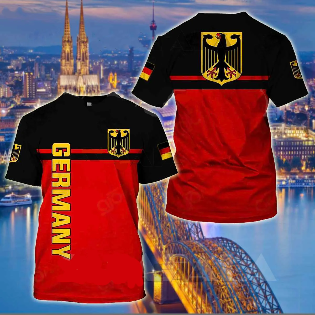 

German Men's T-shirt Street Casual Top German Flag Printing Oversize O-neck T-shirt For Men's Fashion Loose Male Clothing