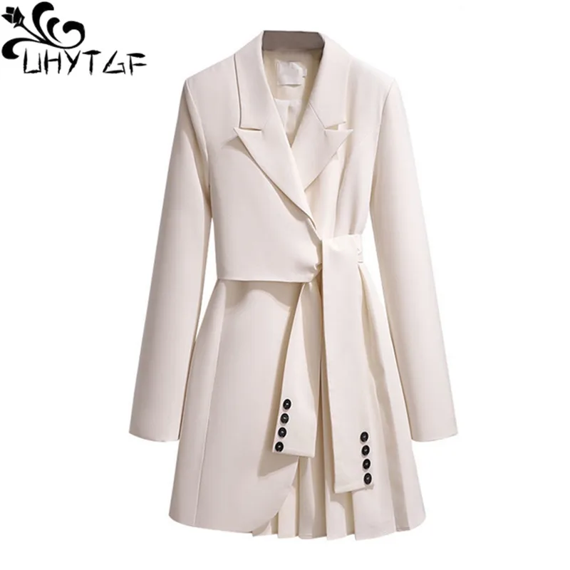 

UHYTGF Fashion Trench Coat Women 2022 New Lapel Belt Autumn Windbreaker Outerwear Female Black White Casual Ladies Overcoat 1846