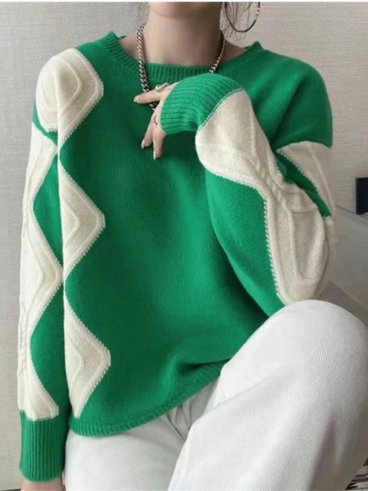 

Contrast Color Loose Bottoming Shirt Autumn Winter New Fashion All-match Sweater Women's Lazy Wind Pullover Women's Sweaters