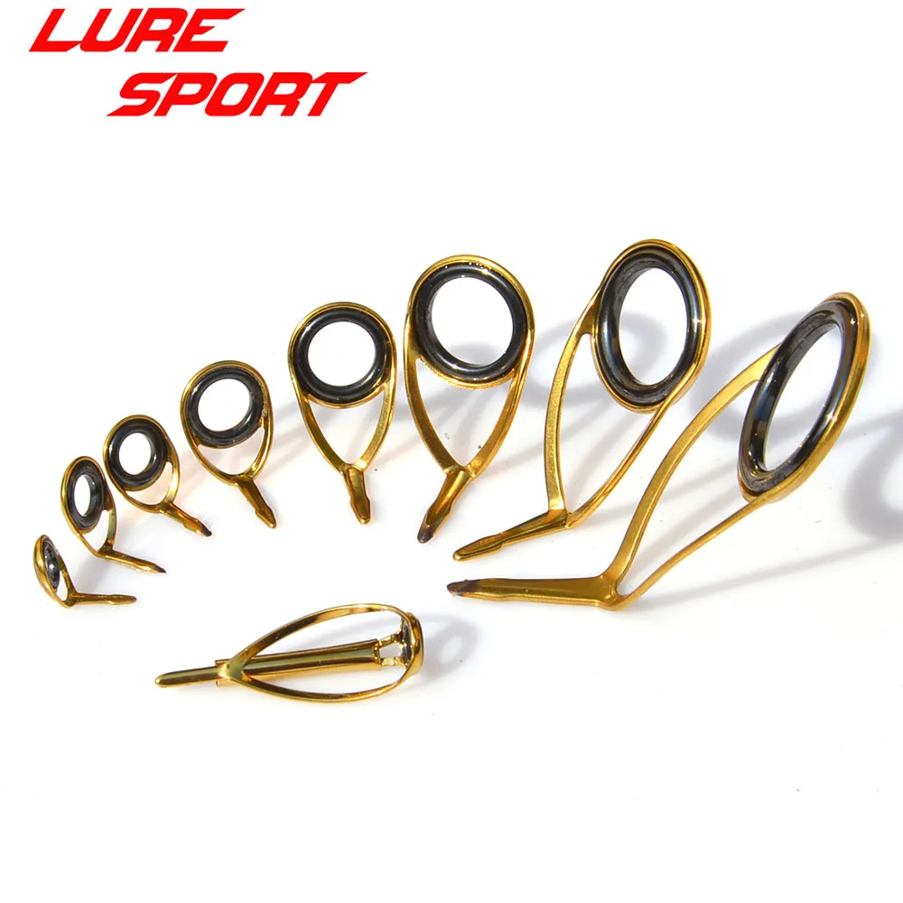 

LureSport KT KL guide MN 8pcs 9pcs Guide set Gold Steel frame Black ring guide Building component Repair DIY Accessory