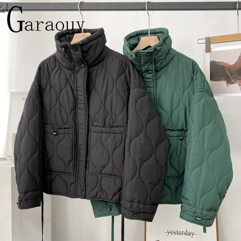 

Garaouy 2023 Autumn Winter New Women Parka Coat Loose Stand Collar Pocket Cotton Clothes Female Green Jacket Warm Outwear Mujer