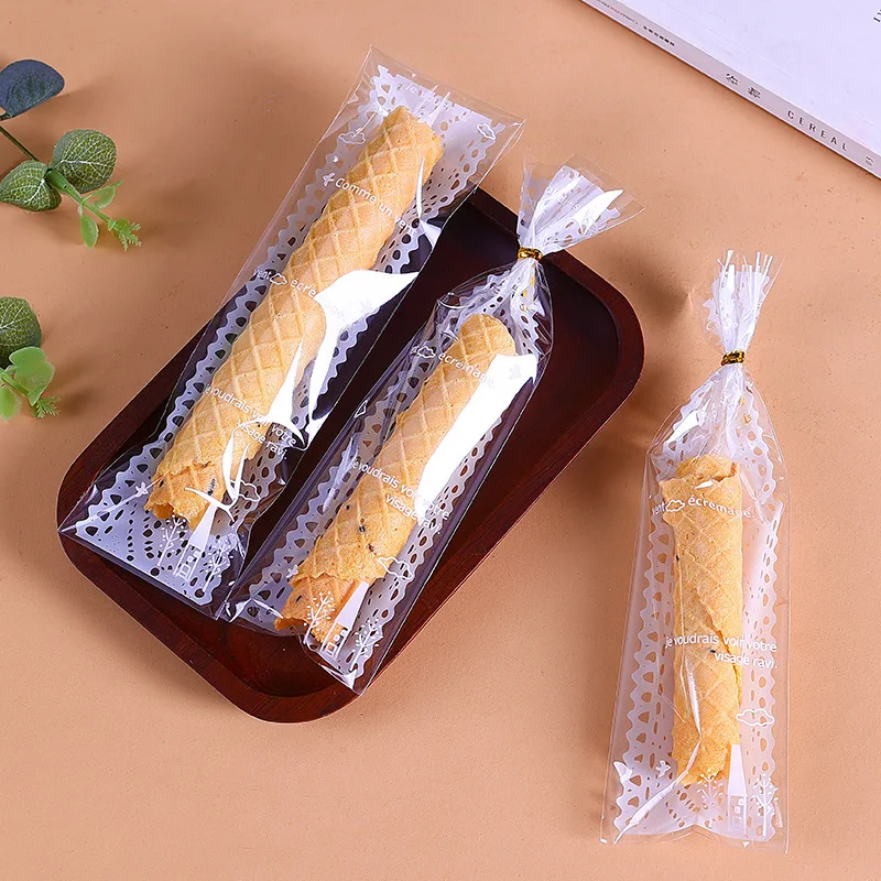 

LBSISI Life 100pcs White Lace Finger Biscuit Plastic Lollipop Candy Cookie Bags Gift Soap Packaging Self Adhesive Bag