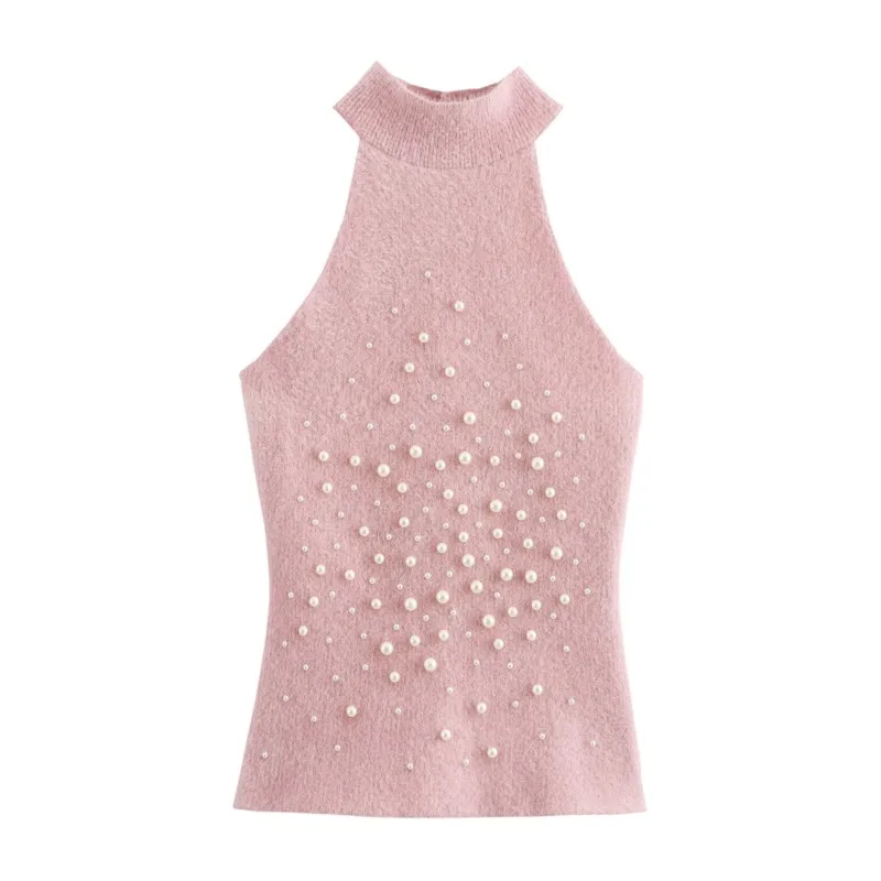 TRAF женская майка с искусственным жемчугом осенняя сексуальная короткая жилетка
