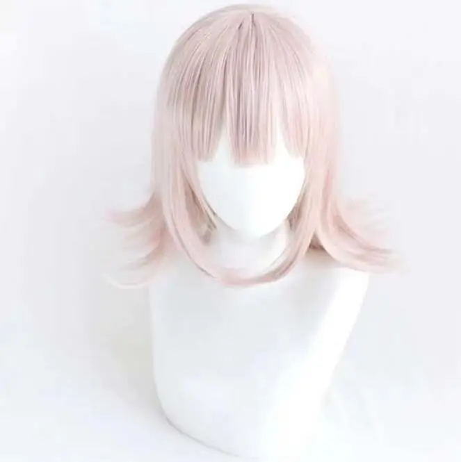 Супер парики Chiaki Nanami Короткие Розовые термостойкие волосы Синтетический Косплей