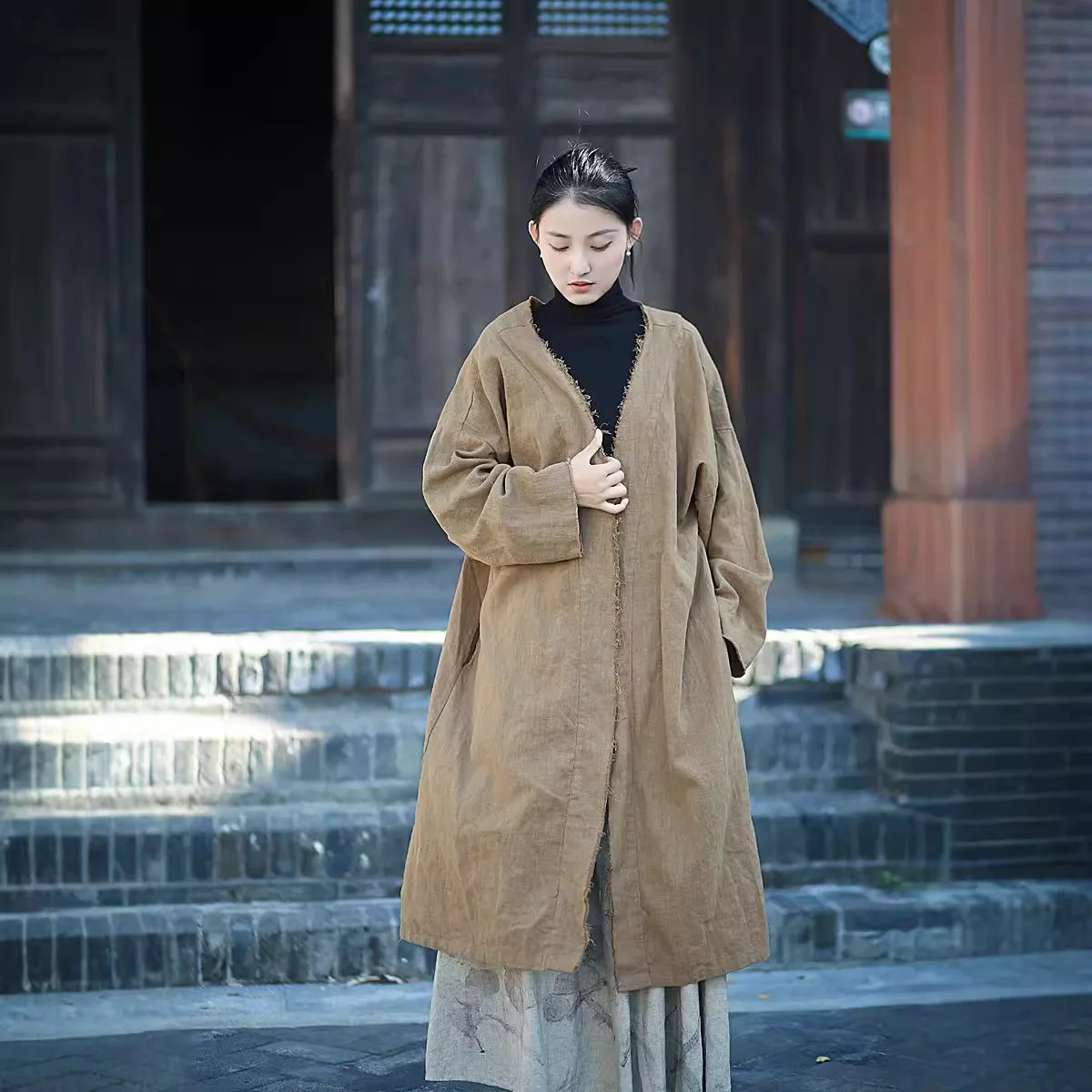 Новинка осенне-зимняя свободная ретро-куртка UMI MAO утепленная песчаная потертая