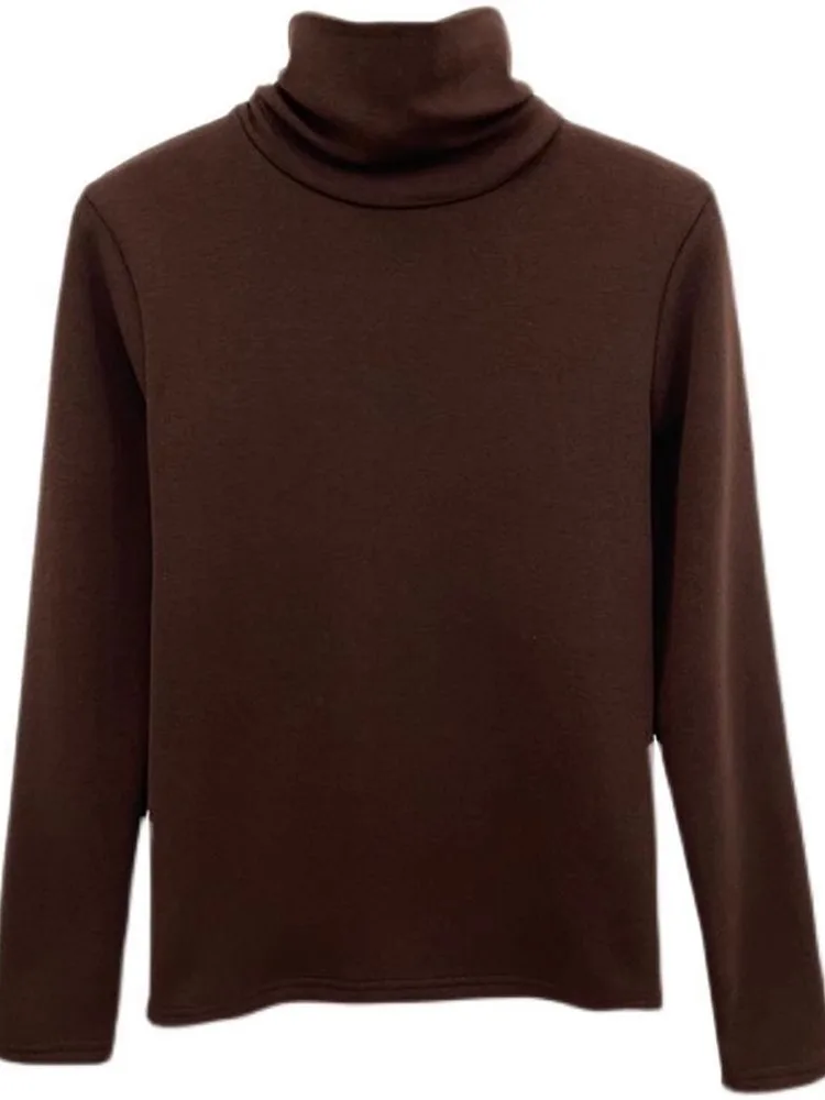 Черная водолазка на флисовой подкладке утолщенная нижняя рубашка женская