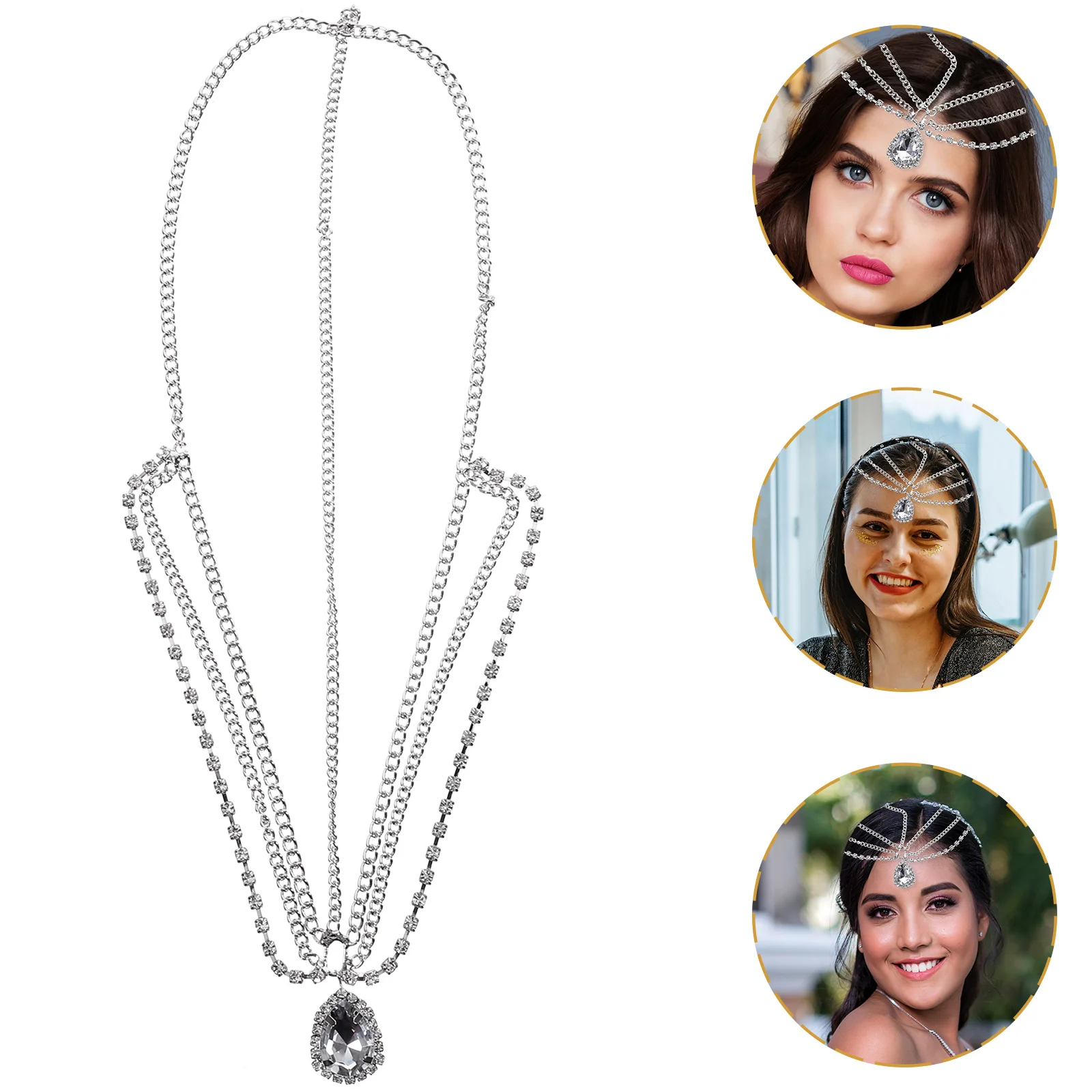 

Rhinestone Head Jewelry Head Chain Forehead Headpiece Women Alloy Western Accessories