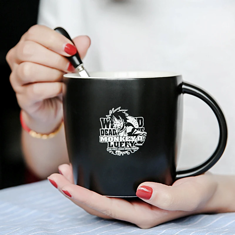 

Cartoon coffee cup Luffy ceramic Saab zero ace cup with cover and spoon