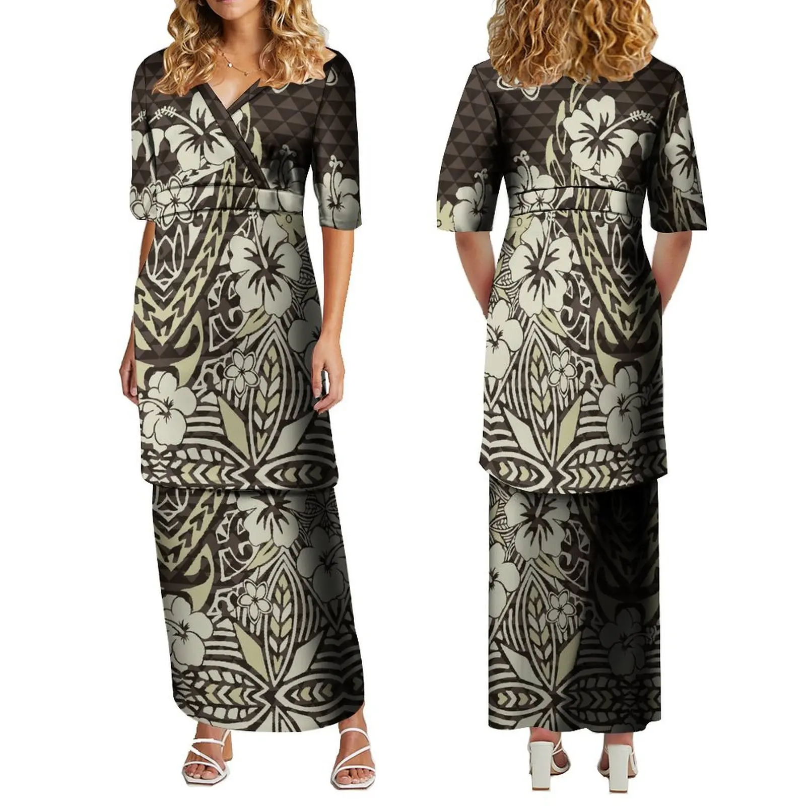 Женское элегантное платье с v-образным вырезом и короткими рукавами